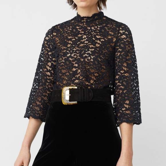Black Top in Guipure Lace w/ Mock Neck from Mango - Picture 2 of 7